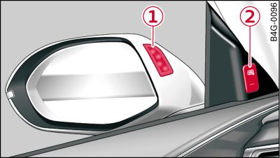 Lado del conductor: Indicación en el retrovisor exterior y tecla para side assist